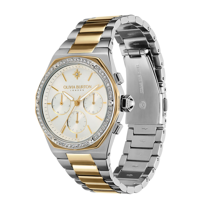 Olivia Burton 38mm Hexa Multi-Function White & Two Tone Bracelet Watch