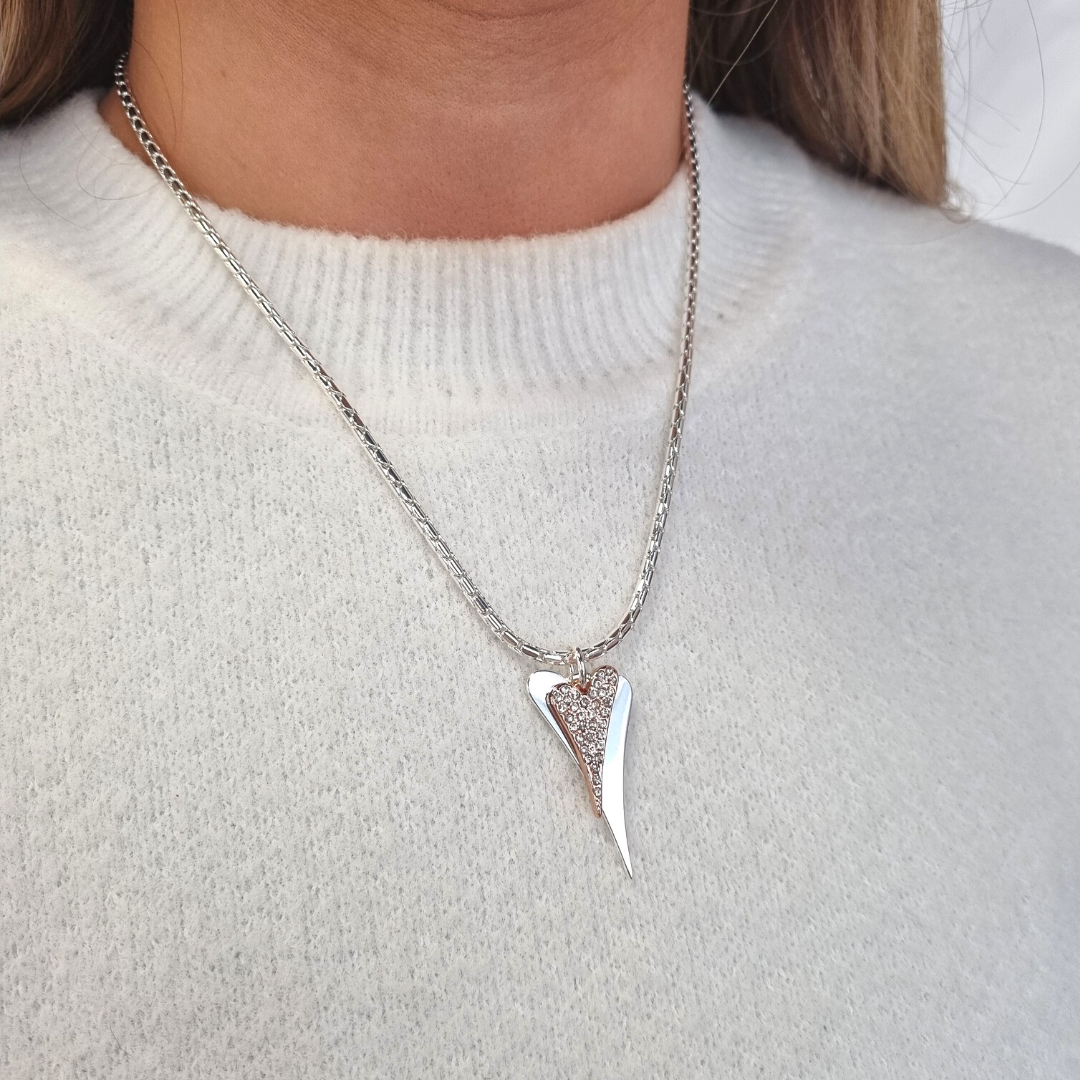 Miss Dee Sparkle Double Heart Necklace in Two Tone Silver Rose Cherry Soda Jewellery