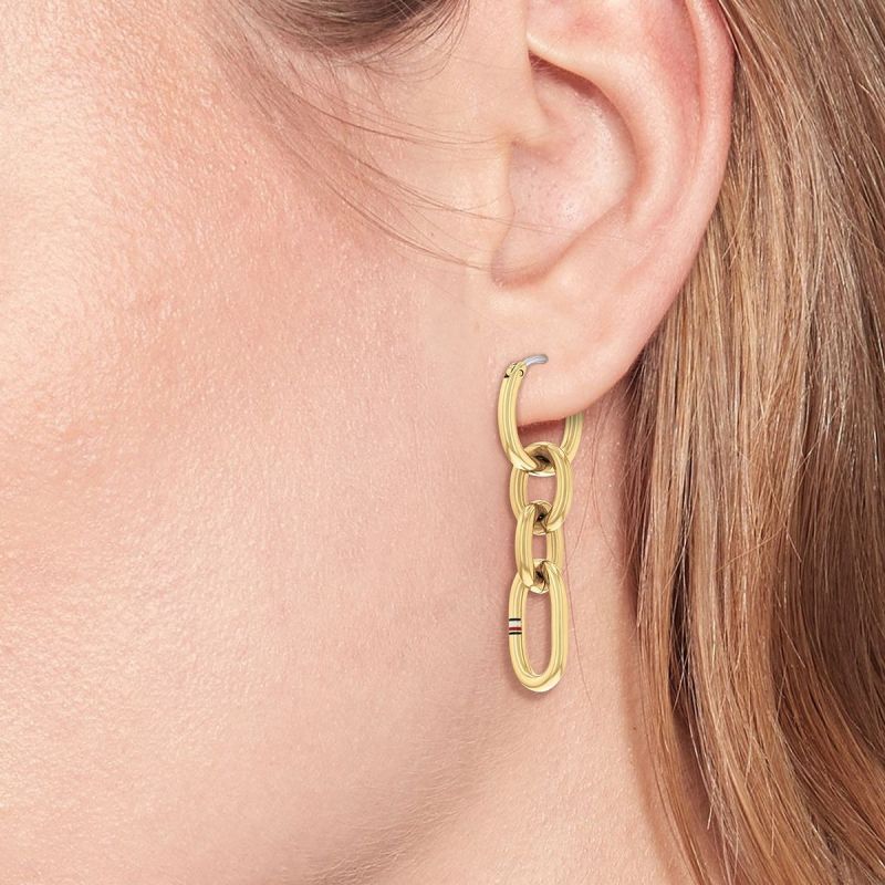Tommy Hilfiger Contrast Chain Drop Earrings in Gold