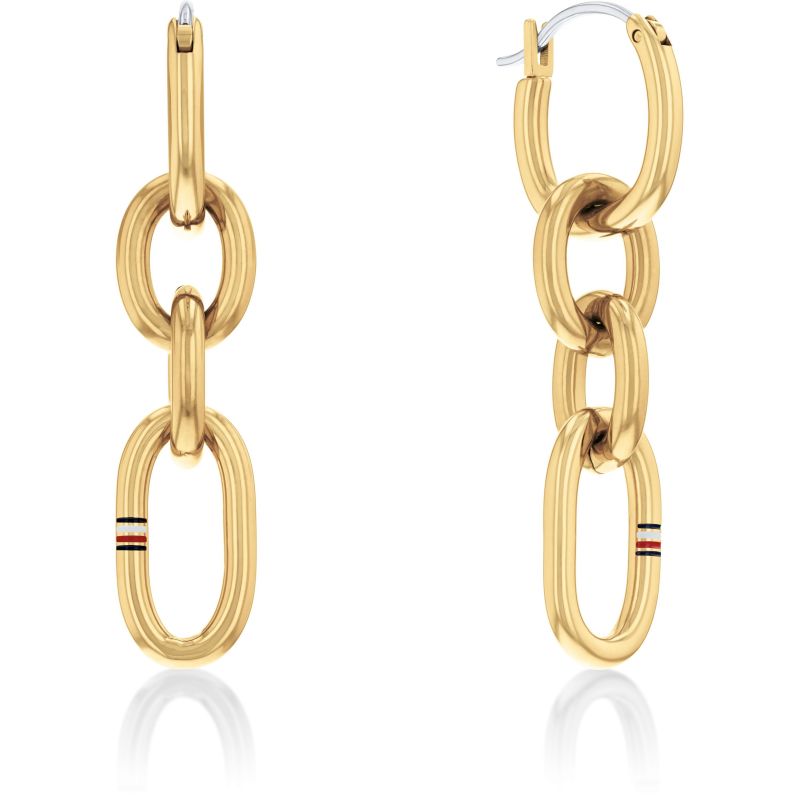 Tommy Hilfiger Contrast Chain Drop Earrings in Gold