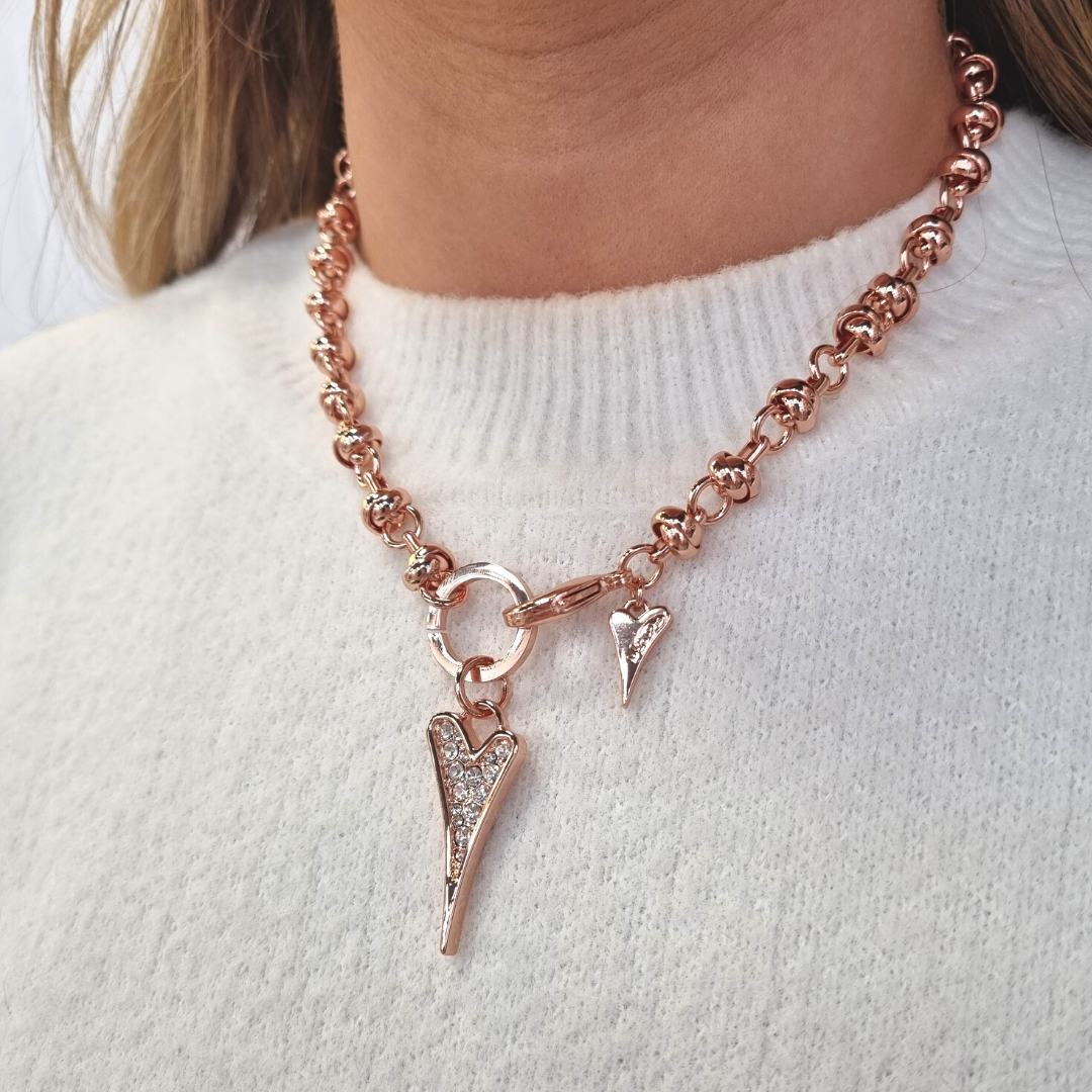 Rose Gold Pave Diamond Dagger Paperclip Necklace - Bloom Jewelry