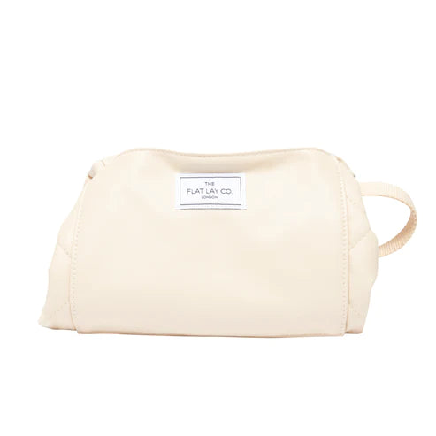 The Flat Lay Co. Cream Faux Leather Full Size Flat Lay Makeup Bag
