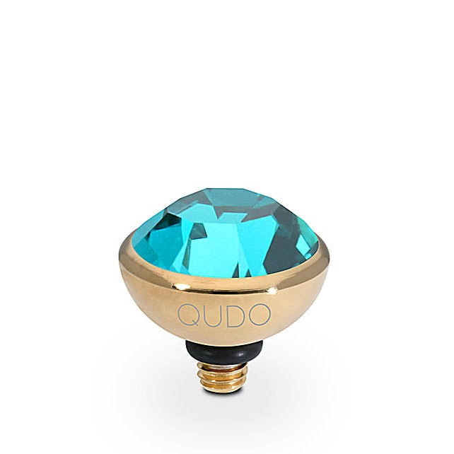 Qudo 10mm Blue Zircon Bottone in Yellow Gold