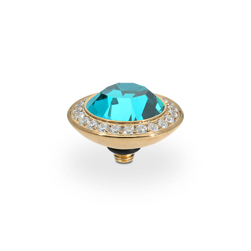 Qudo 13mm Blue Zircon Tondo Deluxe in Yellow Gold