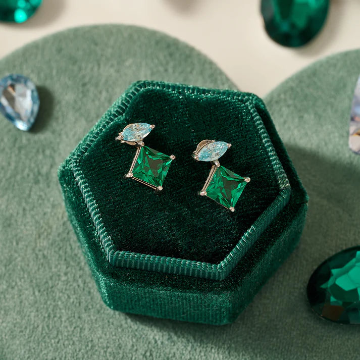 Amelia Scott Esme Statement Stud Earrings in Emerald, Aquamarine & Silver