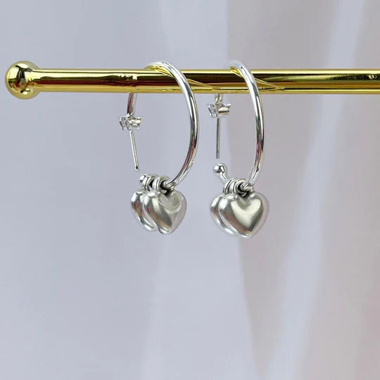 Orli Puffed Heart Hoop Earrings in Silver