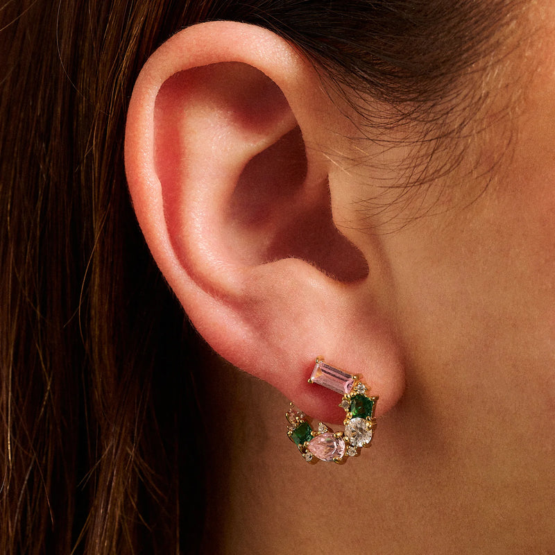 Amelia Scott Lottie Sideways Cluster Hoop Earrings in Flamingo & Gold
