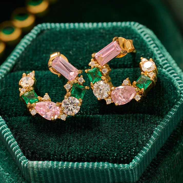 Amelia Scott Lottie Sideways Cluster Hoop Earrings in Flamingo & Gold