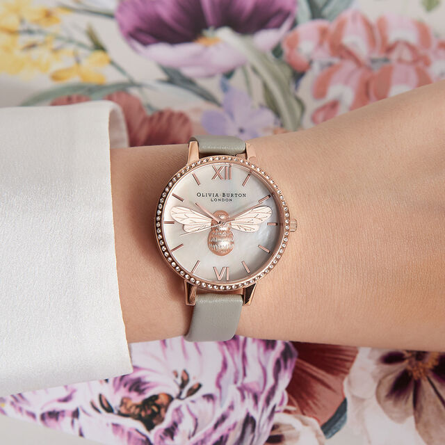 Olivia Burton Lucky Bee Demi Sparkle Watch in Grey Cherry Soda Jewellery