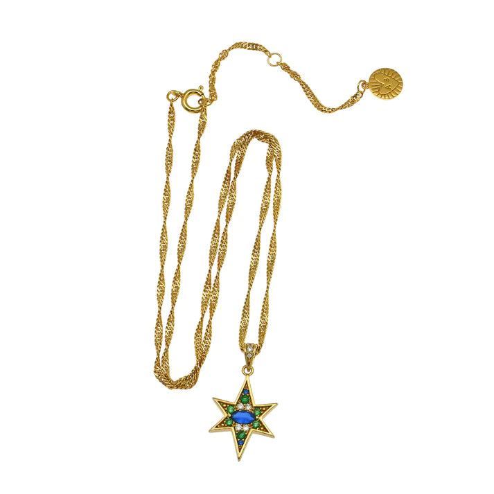 Amelia Scott Nova North Star Necklace in Sapphire Blue, Emerald & Gold