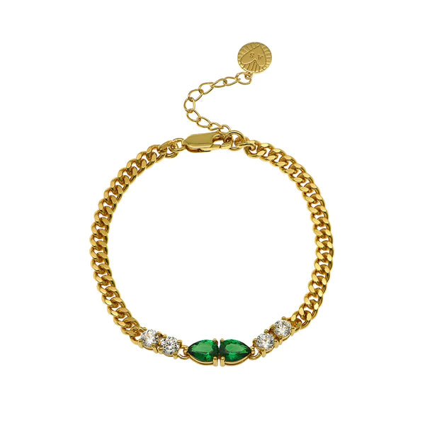 Amelia Scott Sofia Teardrop Chain Bracelet in Emerald & Gold