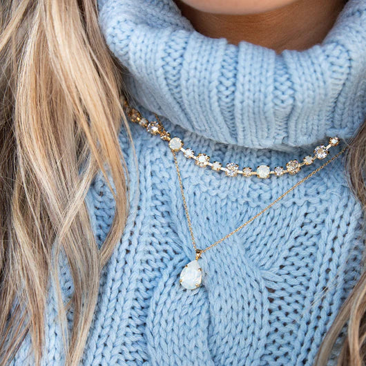 Caroline Svedbom Mini Drop Necklace in White Opal & Rhodium