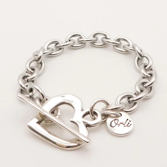 Orli Hammered Heart T-Bar Bracelet in Silver