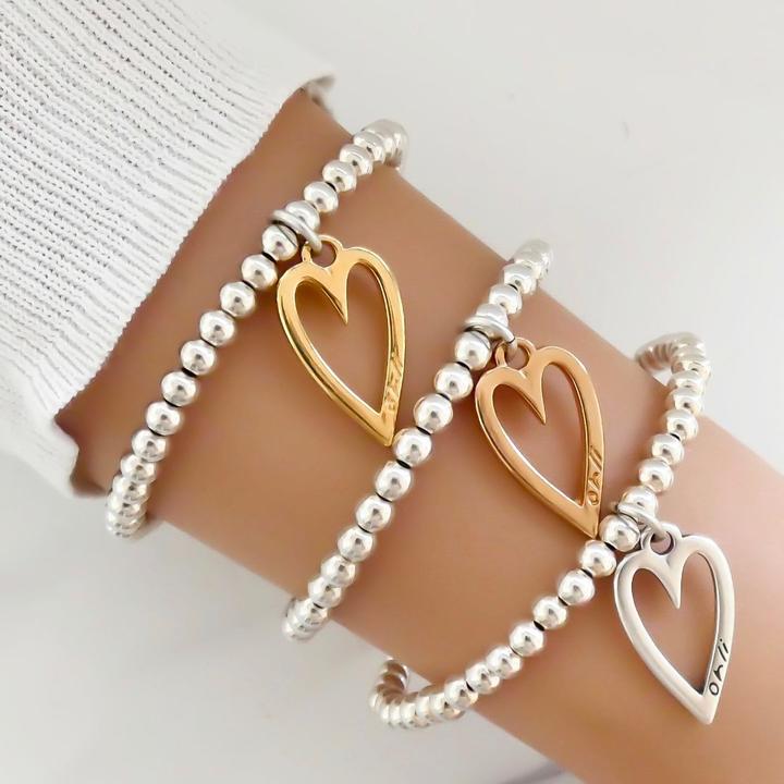 Orli Mini Open Heart Beaded Bracelet in Silver