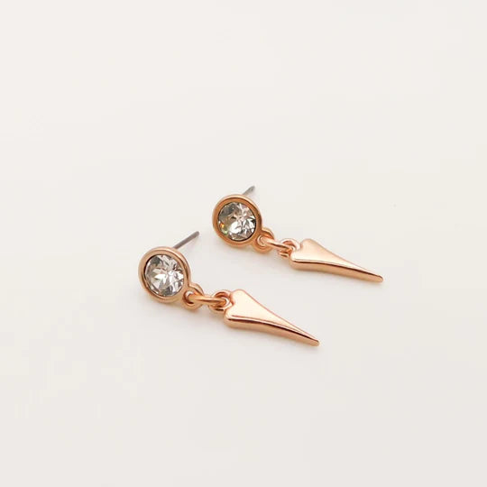Orli Crystal & Pointed Heart Drop Earrings in Rose