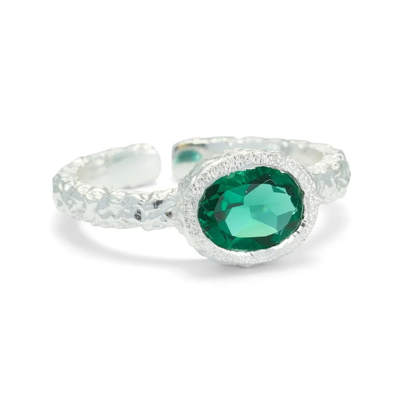 Pure By Nat Emerald Gemstone Foil Ring in Silver