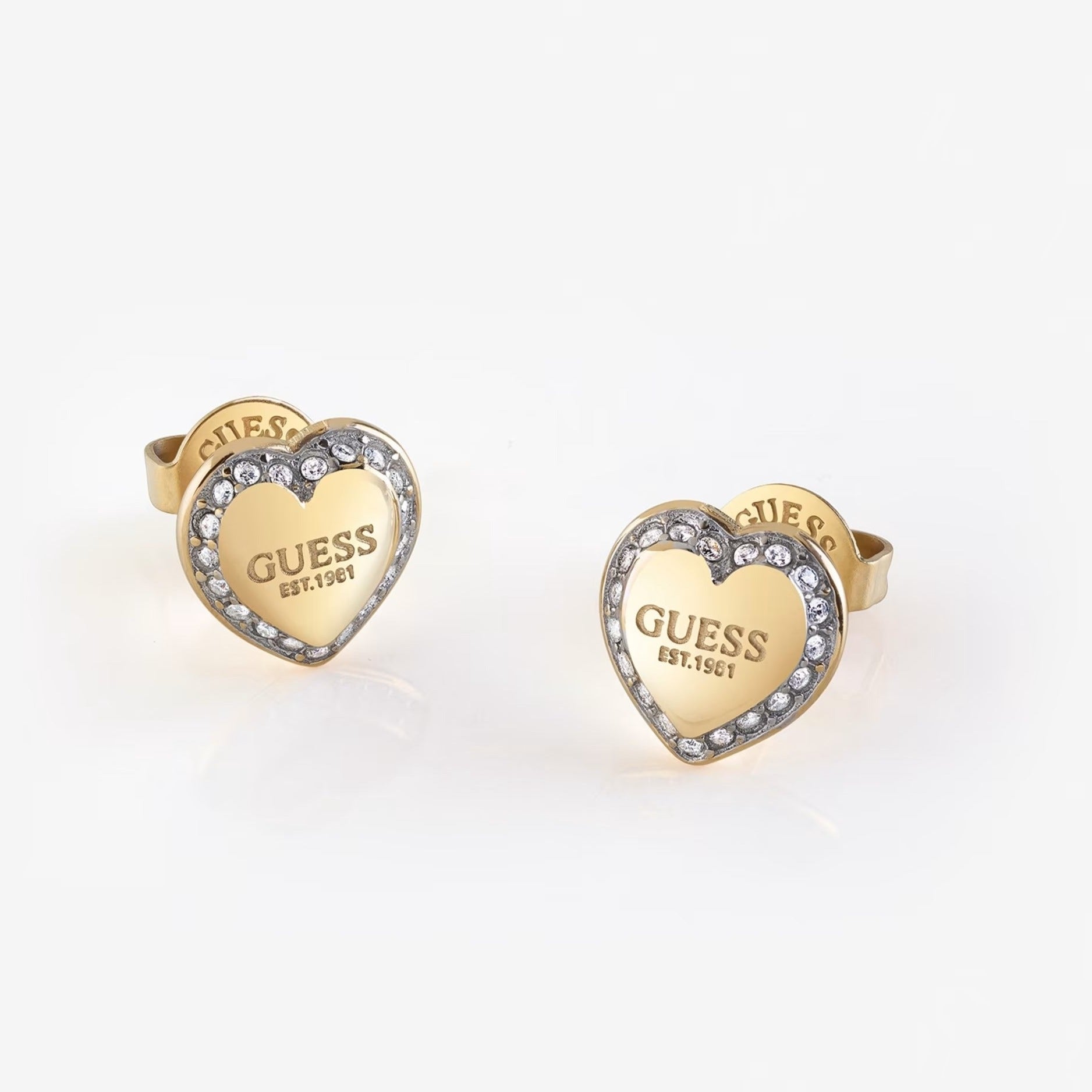 Guess Fine Heart Stud Earrings in Gold Cherry Soda Jewellery