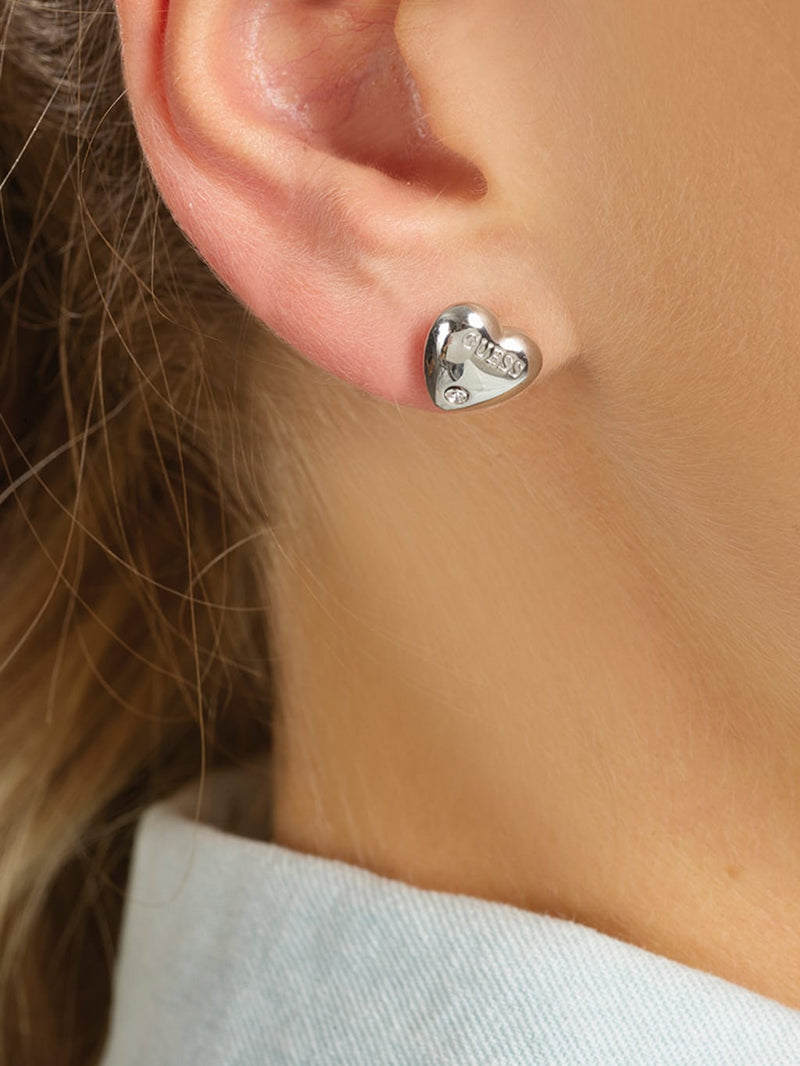 Guess For Lovers Heart Earrings in Rhodium