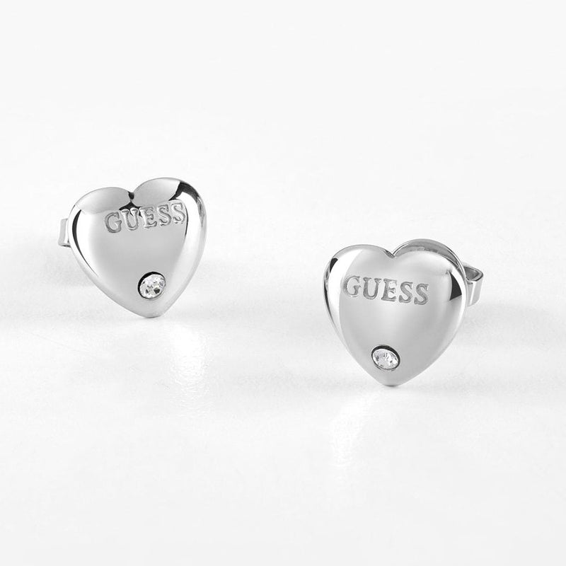 Guess For Lovers Heart Earrings in Rhodium