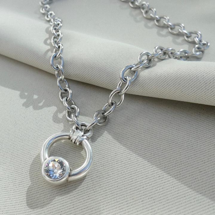Orli Chunky Crystal Oval Chain Necklace in Silver